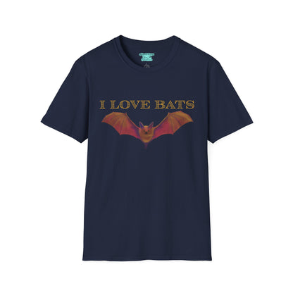 I Love Bats T-Shirt, Wildlife Facts Unisex Tee, Cute Brown Bat, Printed on Front and Back