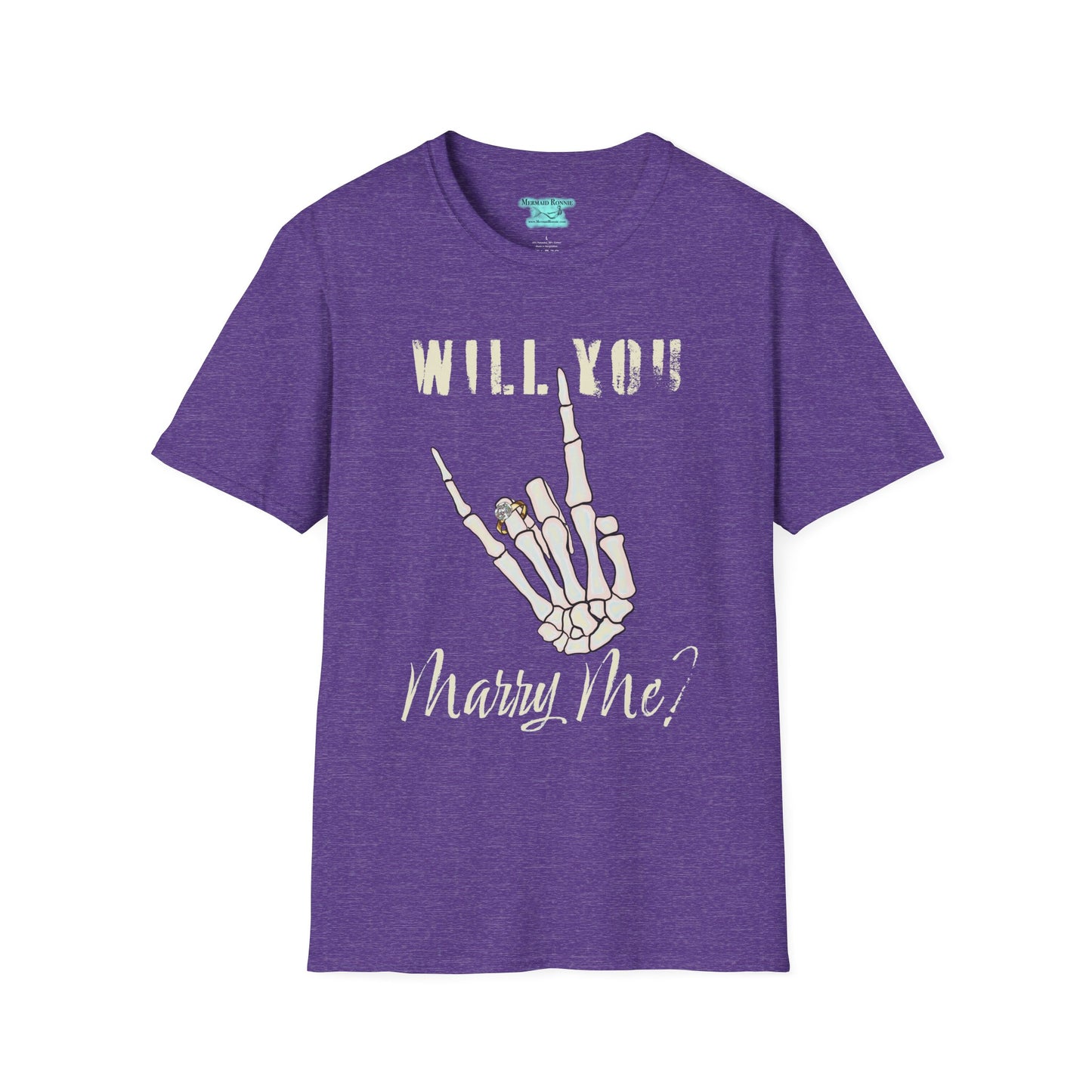 Will You Marry Me T-Shirt, Skeleton Rock and Roll Symbol, Unisex Wedding Proposal Tee