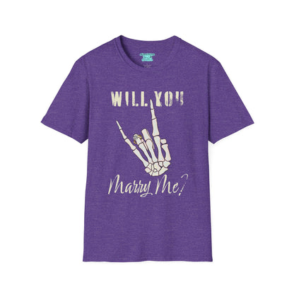 Will You Marry Me T-Shirt, Skeleton Rock and Roll Symbol, Unisex Wedding Proposal Tee