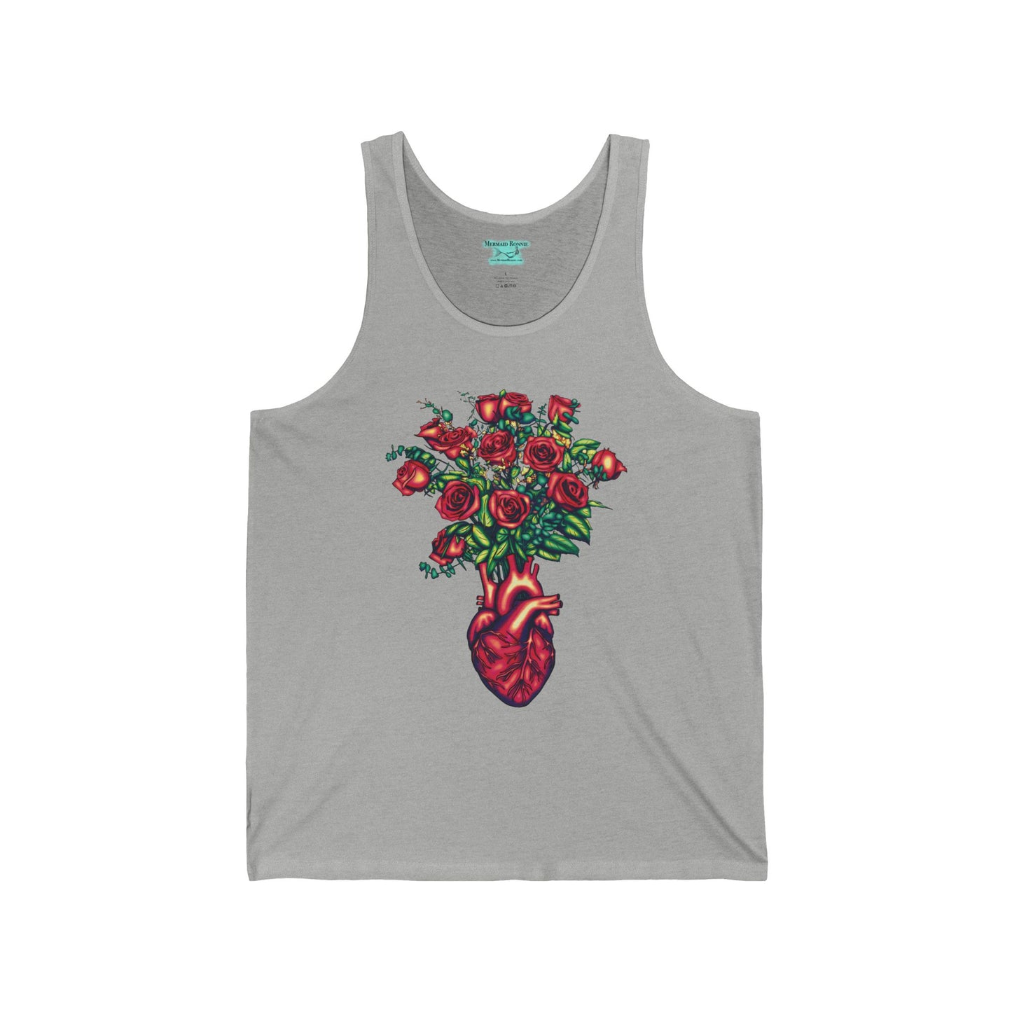Anatomical Heart Tank Top, Unisex Adult Sleeveless Graphic Print, Heart and Rose