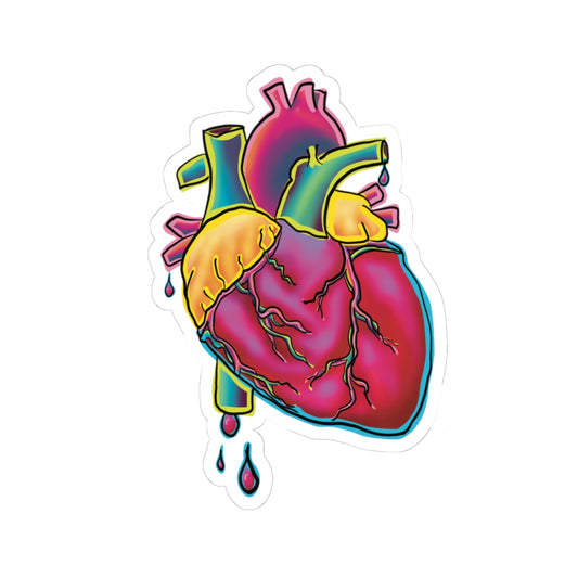 Colorful Anatomical Heart Vinyl Sticker, Neon Medical Art, Cardiology Sticker