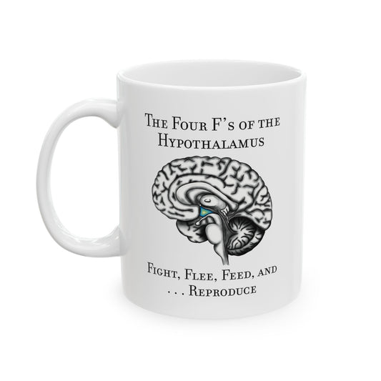Funny Neuroscience Ceramic Mug: 4 F's of the Hypothalamus Joke, Neurology, Neuroanatomy, Brain Anatomy Gift