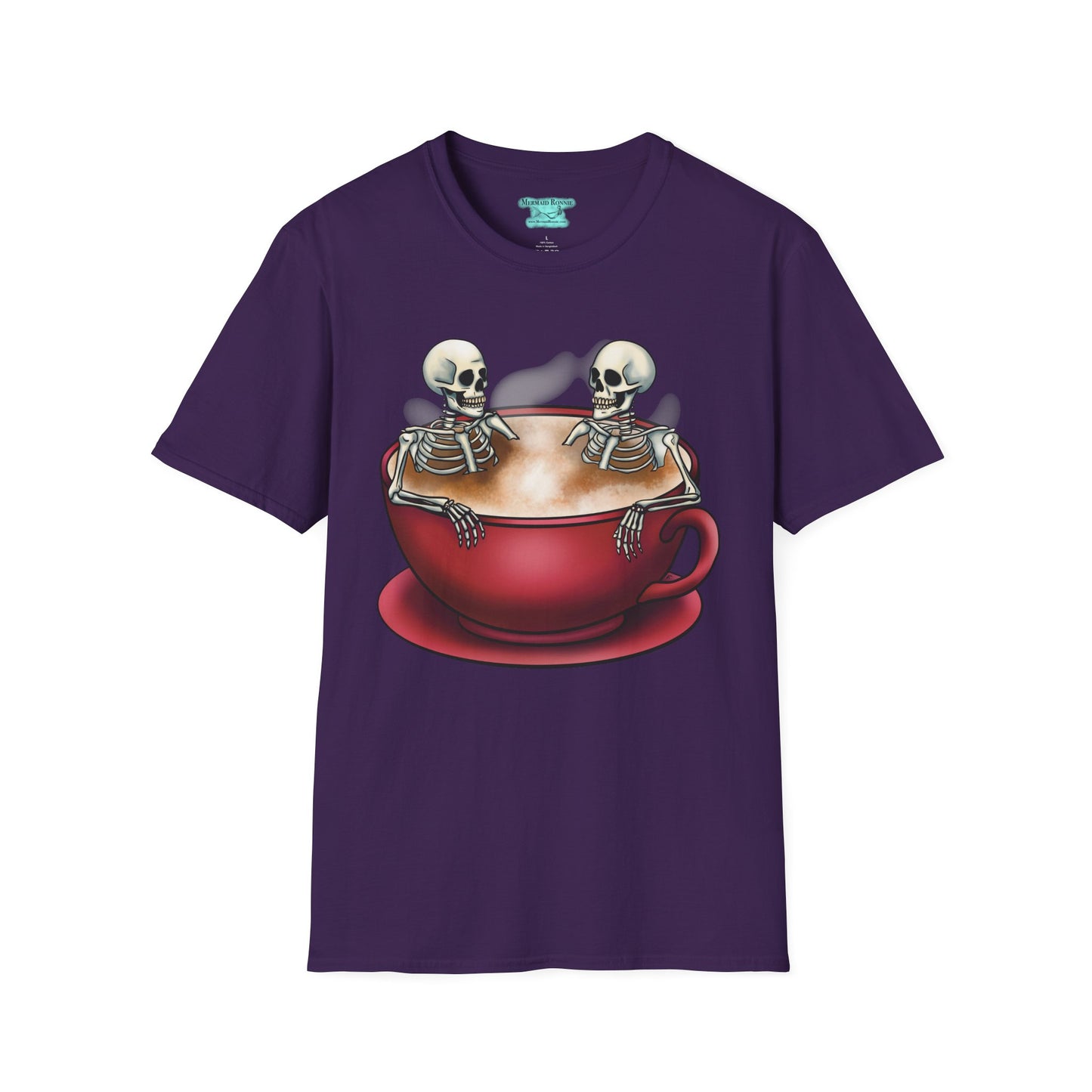 Skeletons in Coffee Cup Graphic T-Shirt, Hot Tubbing Skeletons Unisex Tee, Coffee T-Shirt
