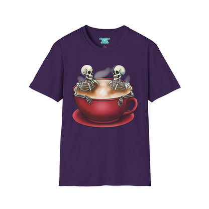 Skeletons in Coffee Cup Graphic T-Shirt, Hot Tubbing Skeletons Unisex Tee, Coffee T-Shirt