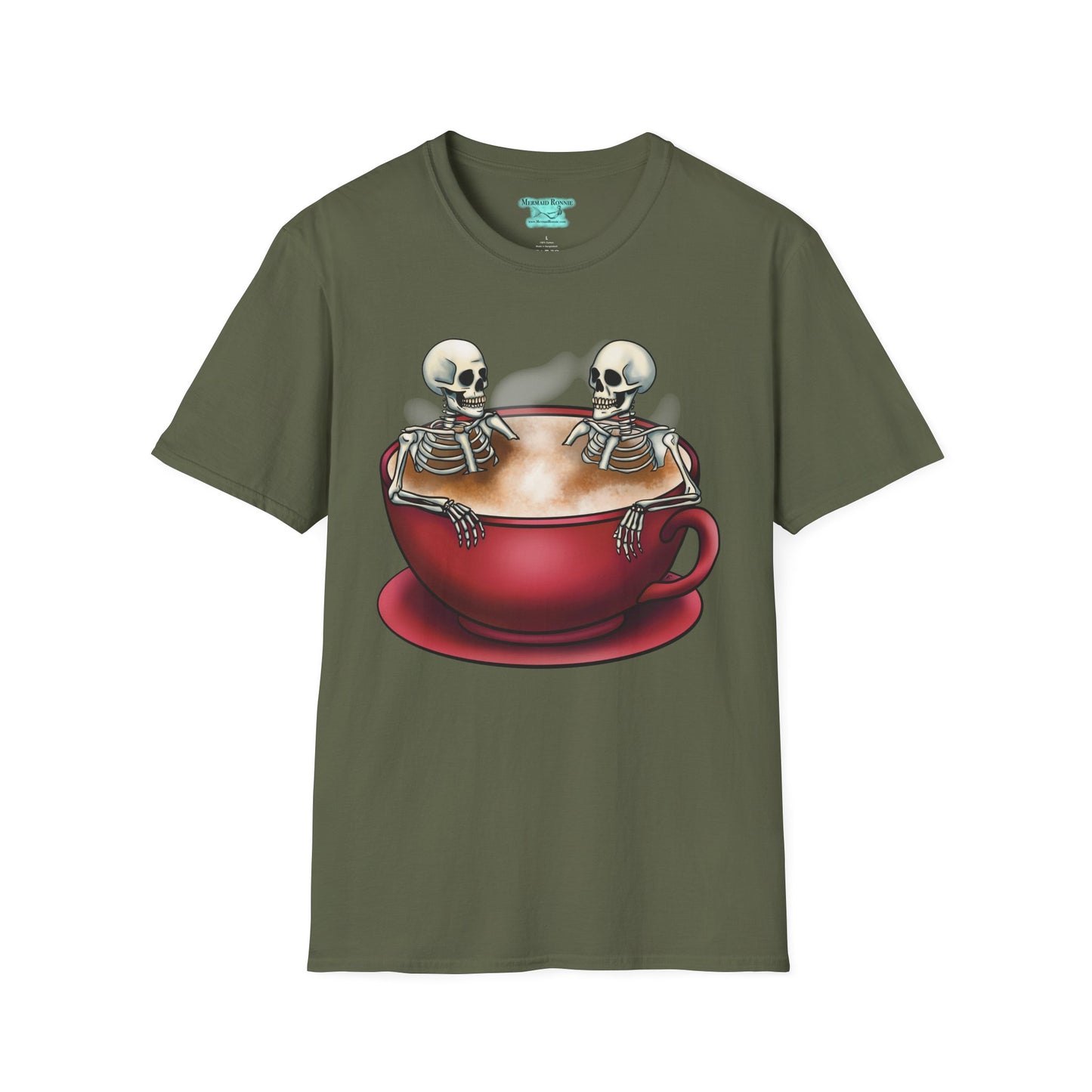 Skeletons in Coffee Cup Graphic T-Shirt, Hot Tubbing Skeletons Unisex Tee, Coffee T-Shirt