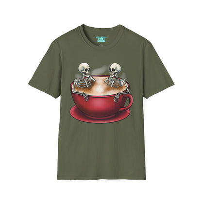 Skeletons in Coffee Cup Graphic T-Shirt, Hot Tubbing Skeletons Unisex Tee, Coffee T-Shirt