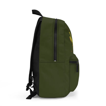 Praying Mantis Backpack, Army Green Canvas with Yellow Insect Design, Entomology Gift