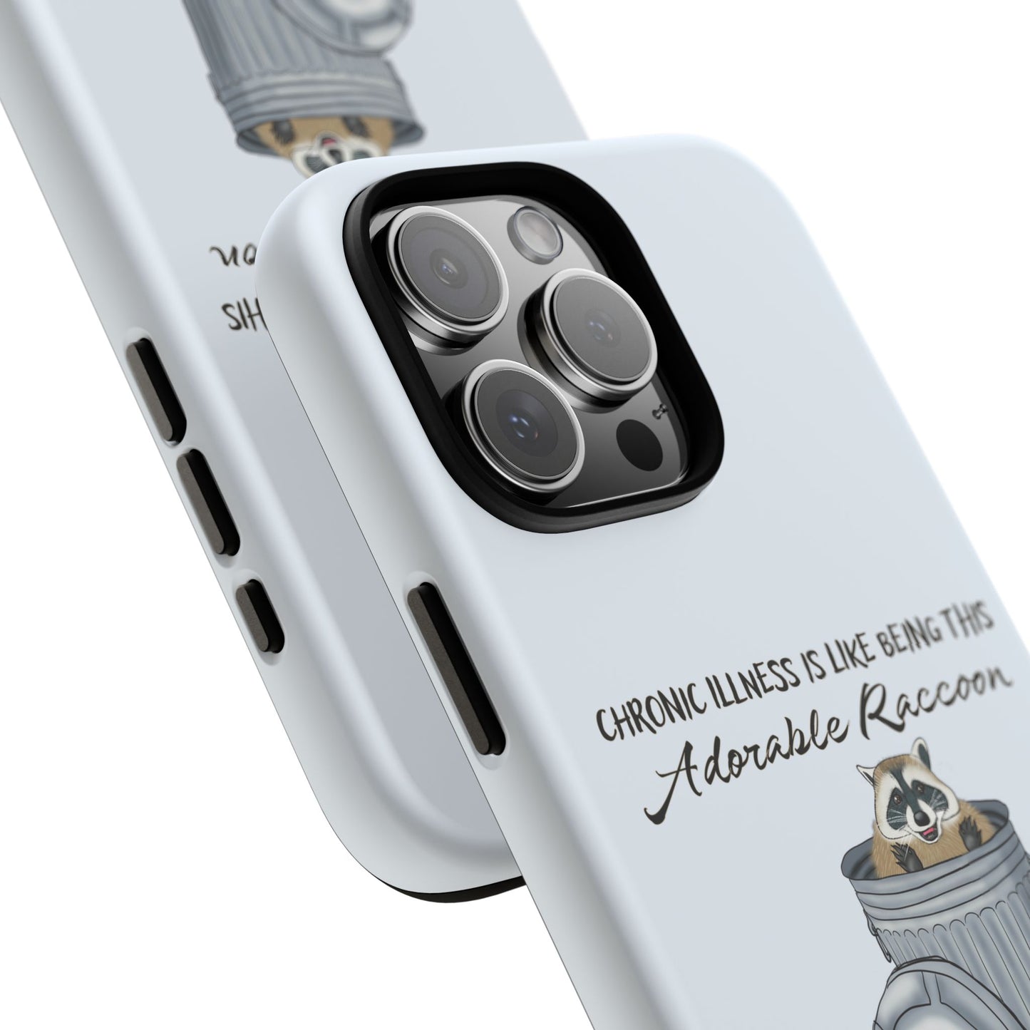 Funny Chronic Illness Phone Case, Raccoon in Trash Can, Light Grey Protective Cover for iPhone, Google Pixel, Samsung Galaxy