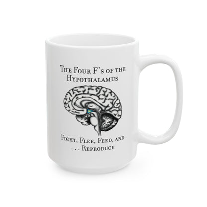 Funny Neuroscience Ceramic Mug: 4 F's of the Hypothalamus Joke, Neurology, Neuroanatomy, Brain Anatomy Gift