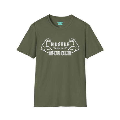 Hustle for the Muscle Workout T-Shirt, Masculine Muscle Arms Flexing, Unisex Short Sleeve Graphic Tee