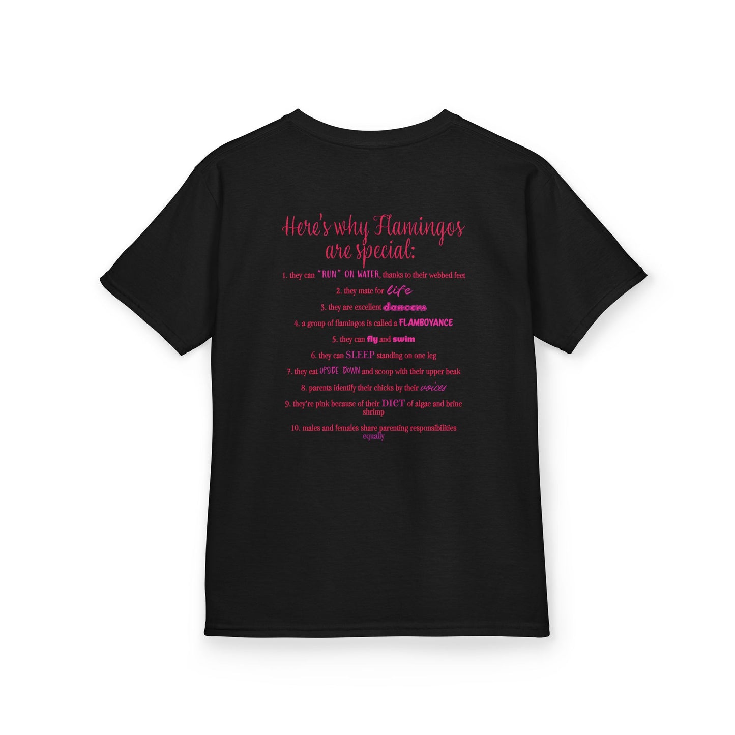 I Love Flamingos Kids T-Shirt, Animal Facts, Front and Back Print
