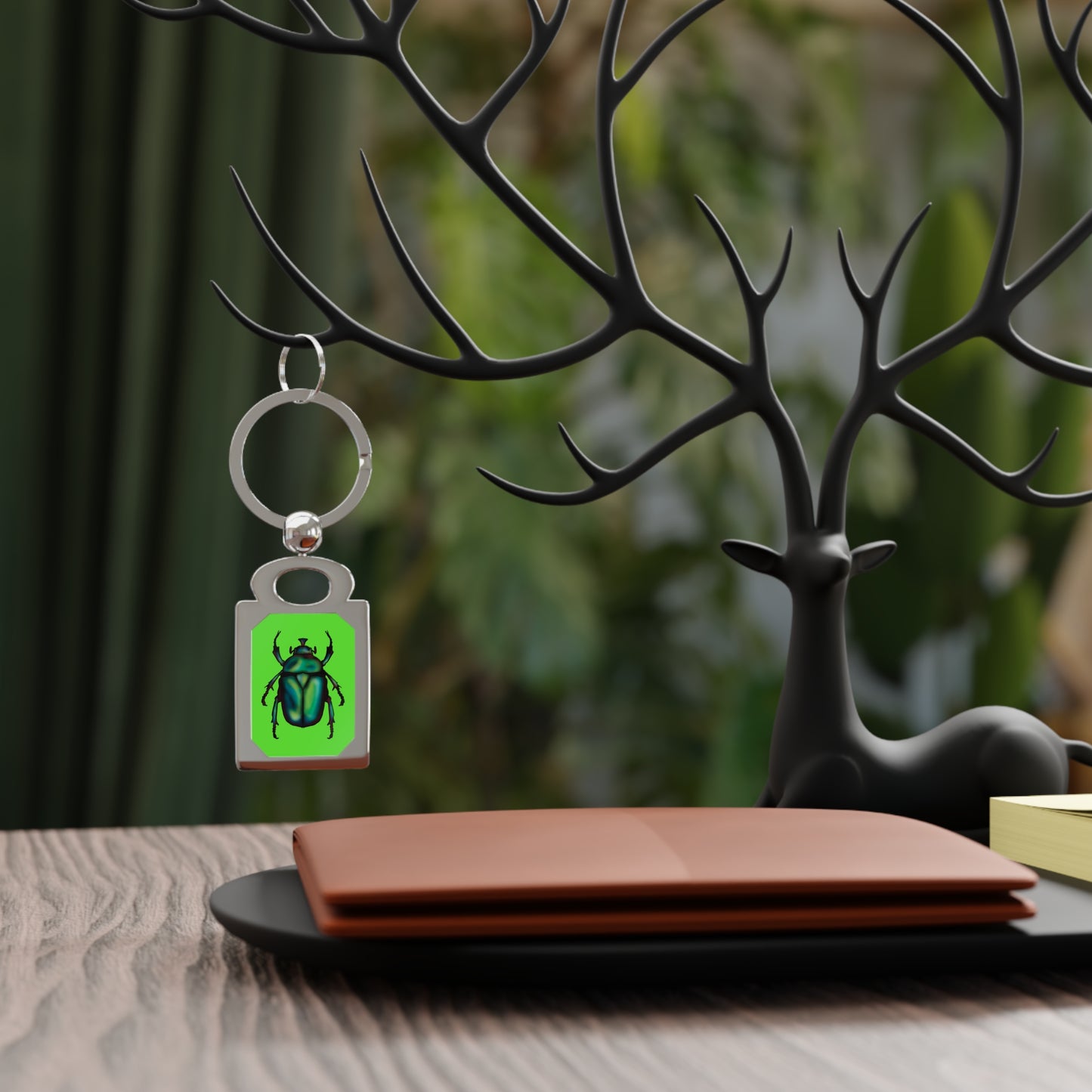 June Bug Keychain, Green Chafer Beetle Keyring, Entomology Insect Keychain, Lime Green