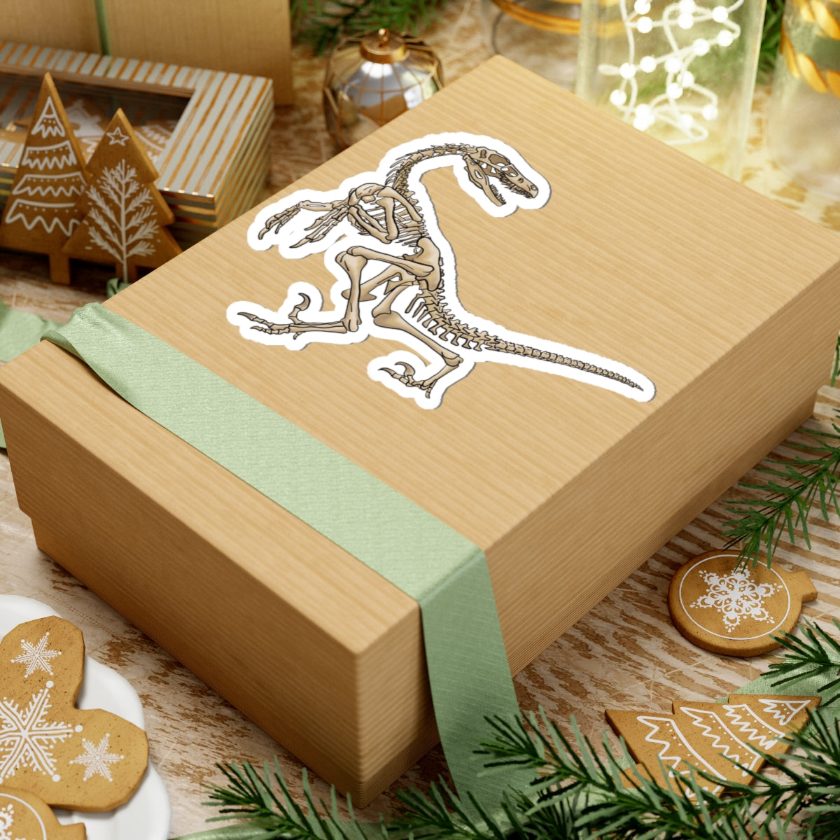 Velociraptor Skeleton Vinyl Sticker, Dinosaur Fossil Decal, Dino Skeleton Sticker