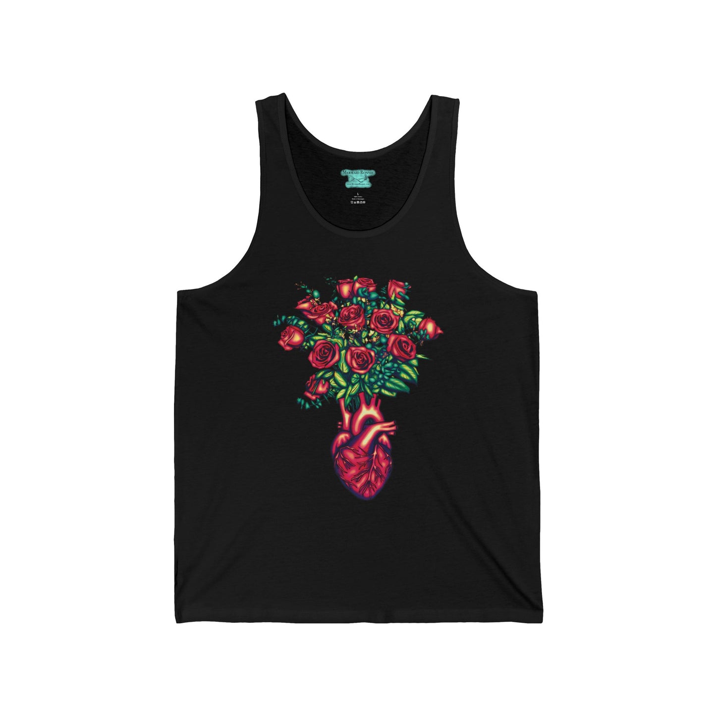 Anatomical Heart Tank Top, Unisex Adult Sleeveless Graphic Print, Heart and Rose