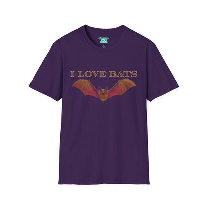 I Love Bats T-Shirt, Wildlife Facts Unisex Tee, Cute Brown Bat, Printed on Front and Back