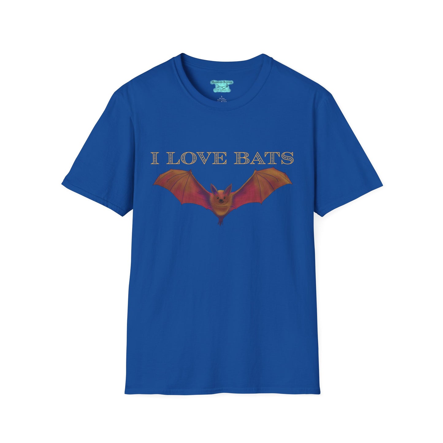 I Love Bats T-Shirt, Wildlife Facts Unisex Tee, Cute Brown Bat, Printed on Front and Back