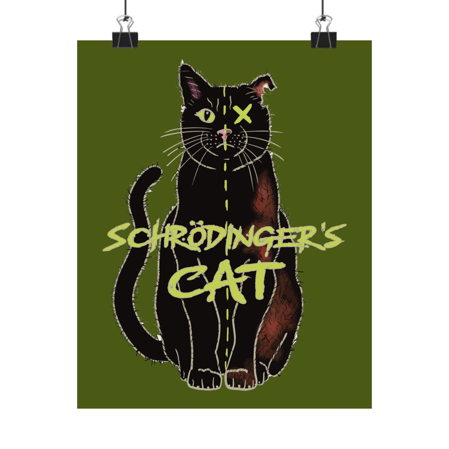 Schrodinger's Cat Art Print Poster, Green Physics Poster, Black Cat Wall Art