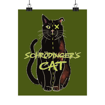 Schrodinger's Cat Art Print Poster, Green Physics Poster, Black Cat Wall Art