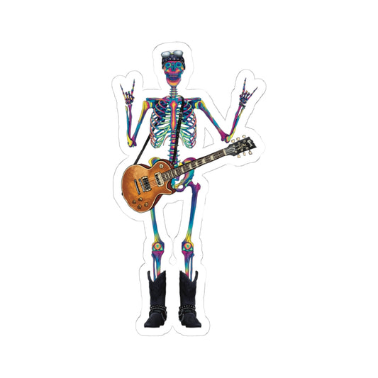 Rock and Roll Skeleton Sticker, Tie-Dye Skeleton with Guitar, 80’s Rock Inspired Sticker