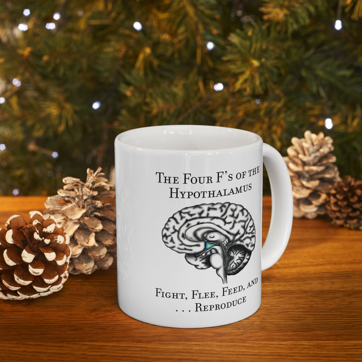 Funny Neuroscience Ceramic Mug: 4 F's of the Hypothalamus Joke, Neurology, Neuroanatomy, Brain Anatomy Gift
