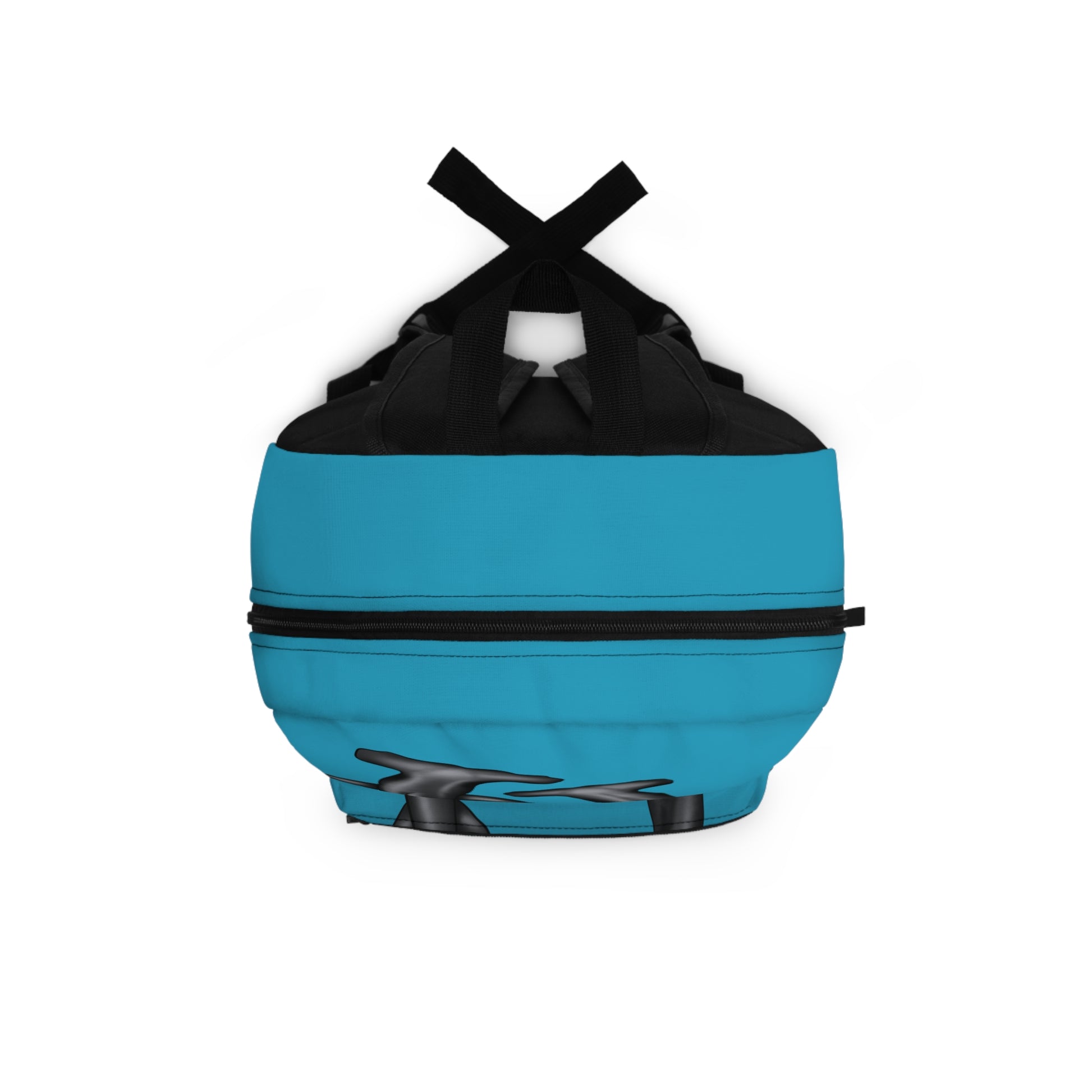 Top of a turquoise blue backpack featuring a dynamic duo of hammerhead sharks gliding across the front—because nothing says "ready to tackle the day" like marine muscle and cartilaginous cool.