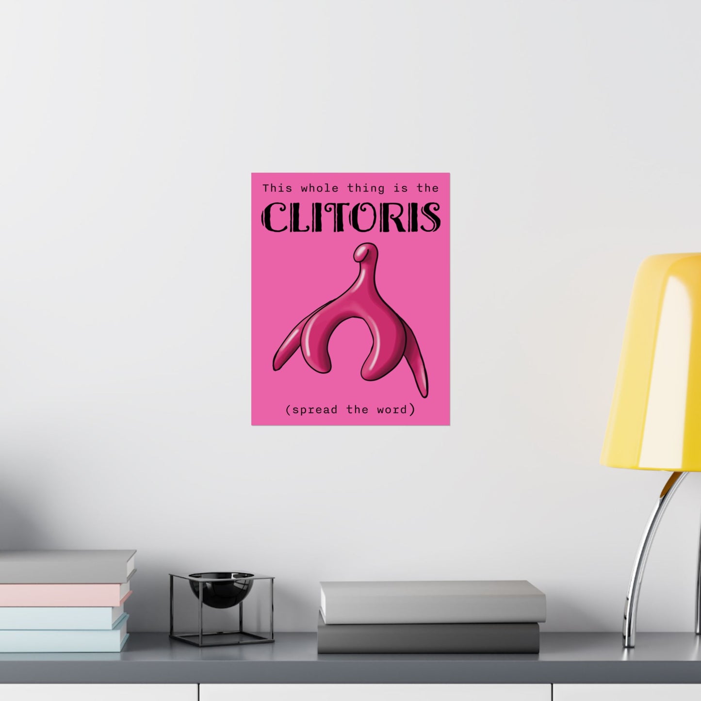 Clitoris Art Print, Female Reproductive Health Awareness Poster, Pink Anatomical Vulva Wall Art