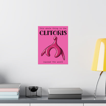 Clitoris Art Print, Female Reproductive Health Awareness Poster, Pink Anatomical Vulva Wall Art