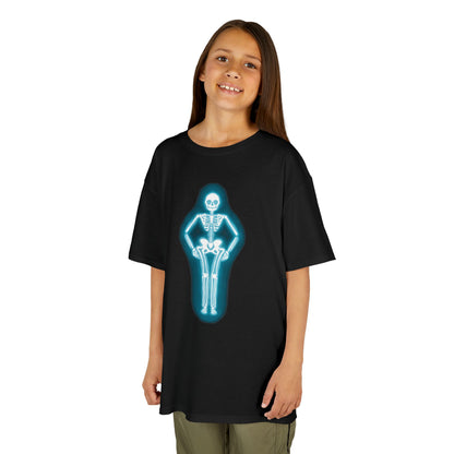 Kids Neon Skeleton Graphic T-Shirt, Glowing Neon Sign, Unisex short Sleeve Crew Neck