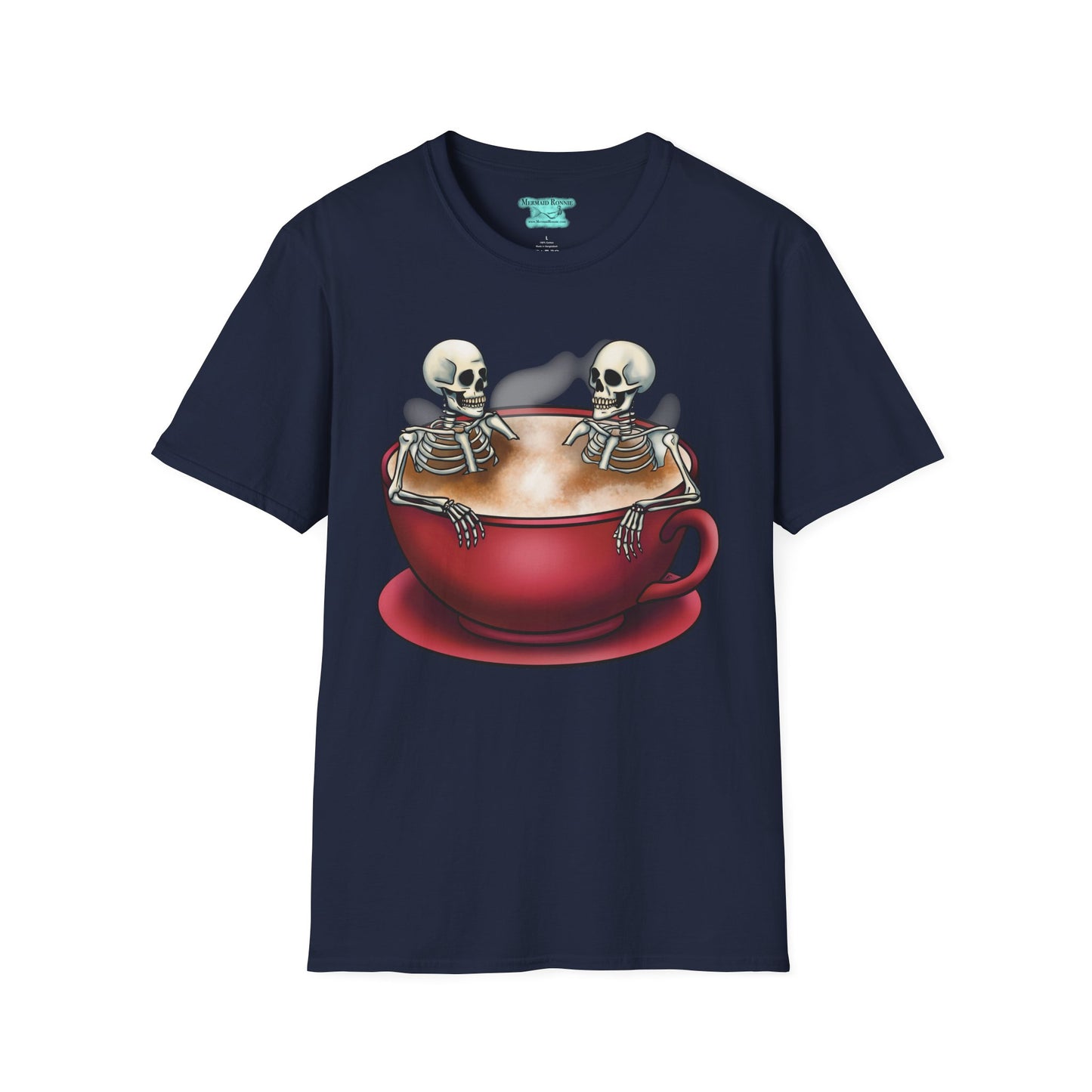 Skeletons in Coffee Cup Graphic T-Shirt, Hot Tubbing Skeletons Unisex Tee, Coffee T-Shirt