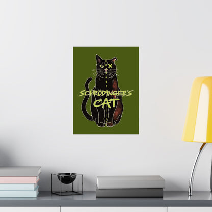 Schrodinger's Cat Art Print Poster, Green Physics Poster, Black Cat Wall Art