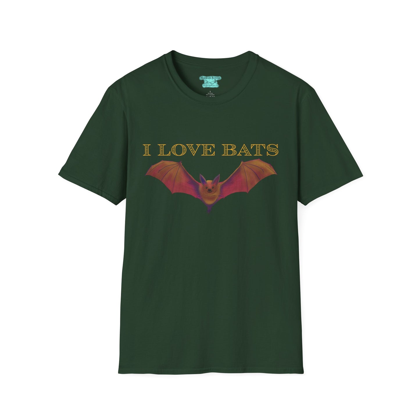 I Love Bats T-Shirt, Wildlife Facts Unisex Tee, Cute Brown Bat, Printed on Front and Back