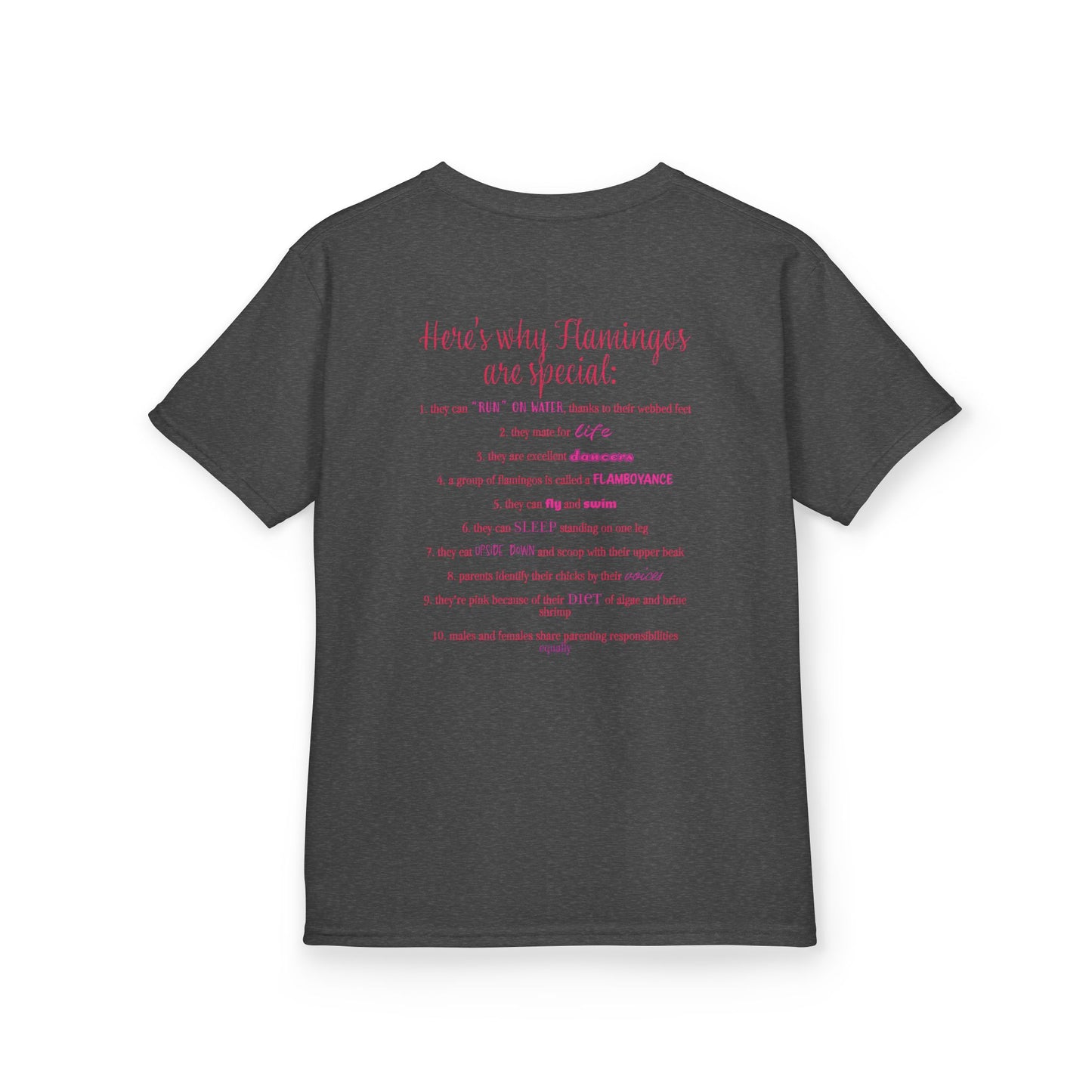 I Love Flamingos Kids T-Shirt, Animal Facts, Front and Back Print