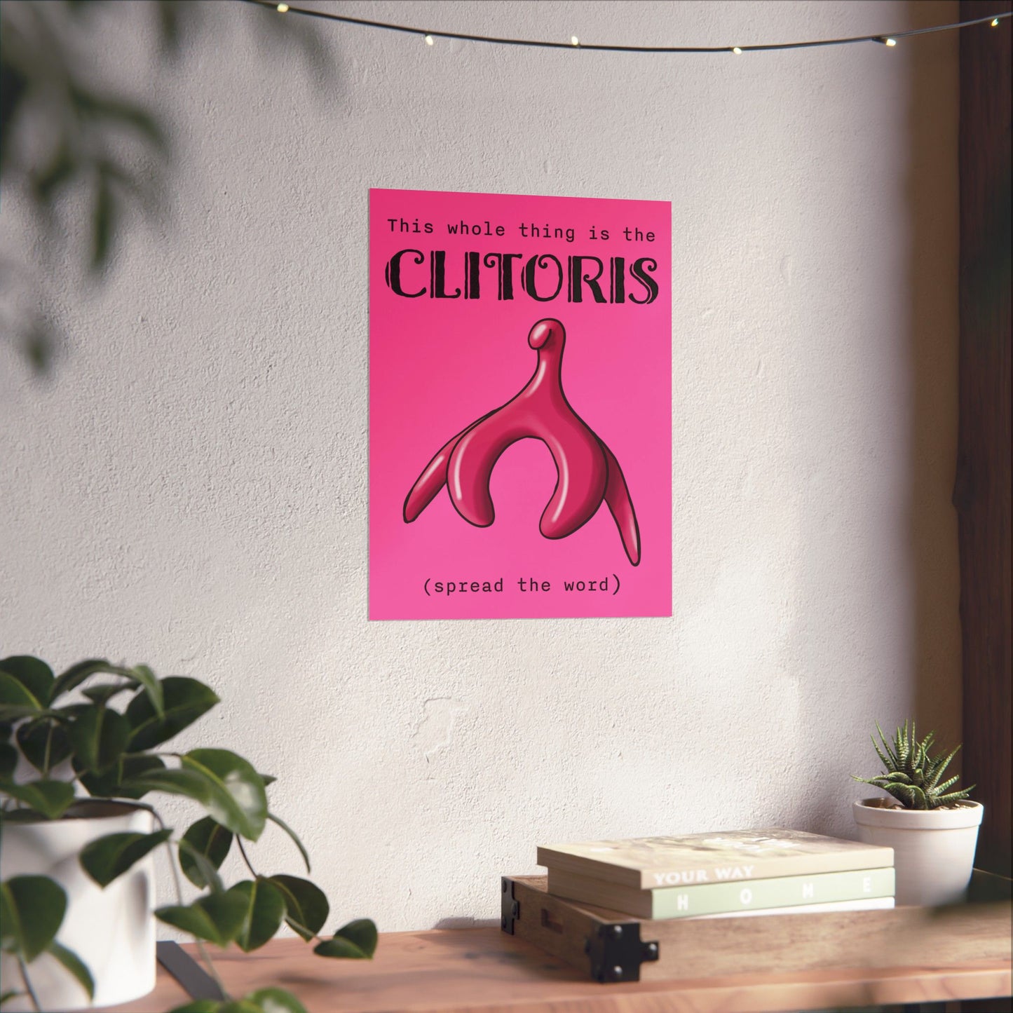 Clitoris Art Print, Female Reproductive Health Awareness Poster, Pink Anatomical Vulva Wall Art