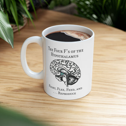 Funny Neuroscience Ceramic Mug: 4 F's of the Hypothalamus Joke, Neurology, Neuroanatomy, Brain Anatomy Gift