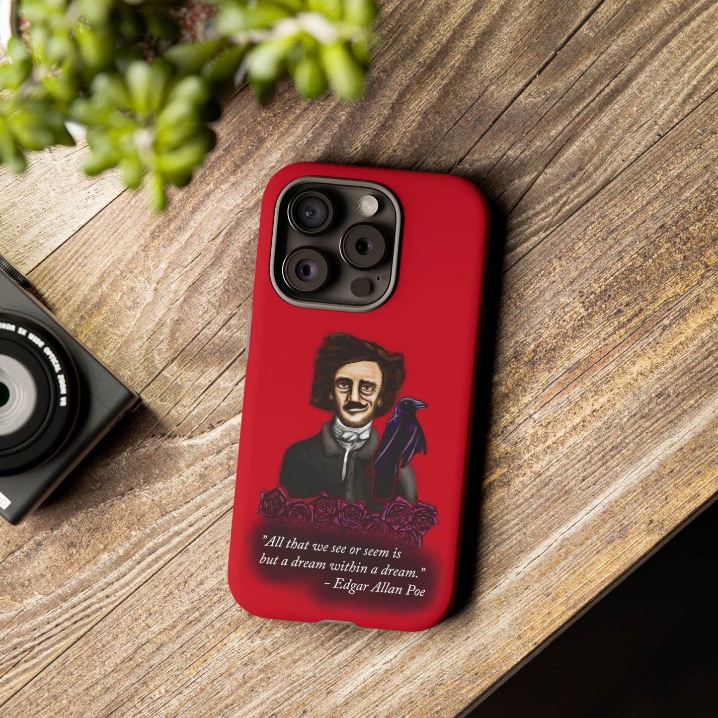 Edgar Allan Poe Phone Case, Red Gothic Literature Phone Case for iPhone, Google Pixel, and Samsung Galaxy
