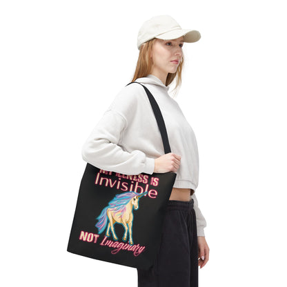Invisible Illness Unicorn Tote Bag, Black Invisible Disability Canvas Reusable Bag