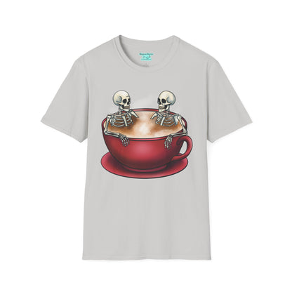 Skeletons in Coffee Cup Graphic T-Shirt, Hot Tubbing Skeletons Unisex Tee, Coffee T-Shirt