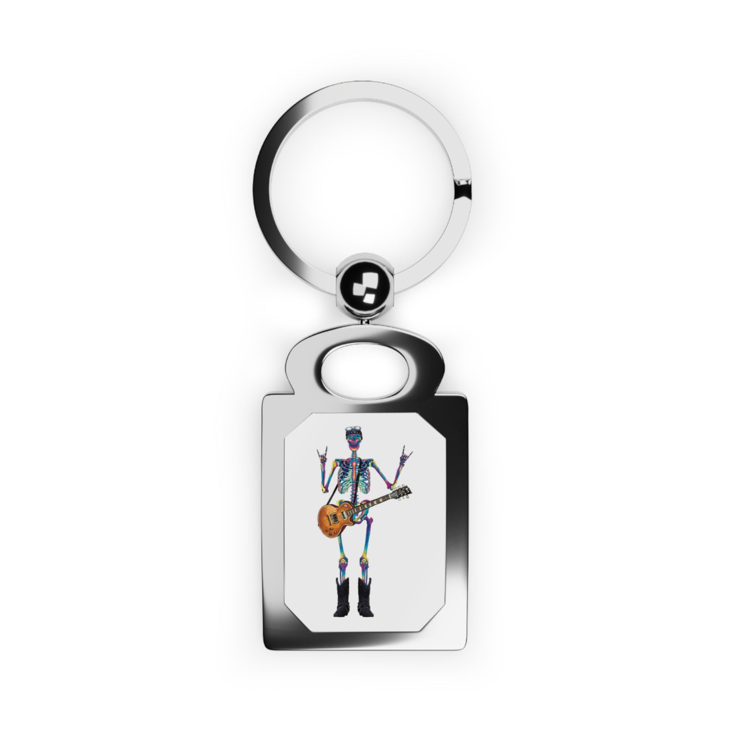 Rock ’n’ Roll Tie Dye Skeleton Keychain, Rocker Skeleton With Guitar Keyring, Concert Accessory