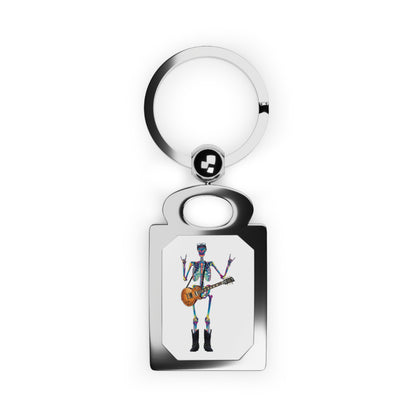 Rock ’n’ Roll Tie Dye Skeleton Keychain, Rocker Skeleton With Guitar Keyring, Concert Accessory