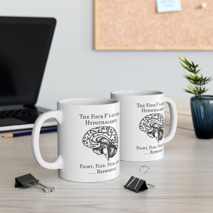Funny Neuroscience Ceramic Mug: 4 F's of the Hypothalamus Joke, Neurology, Neuroanatomy, Brain Anatomy Gift