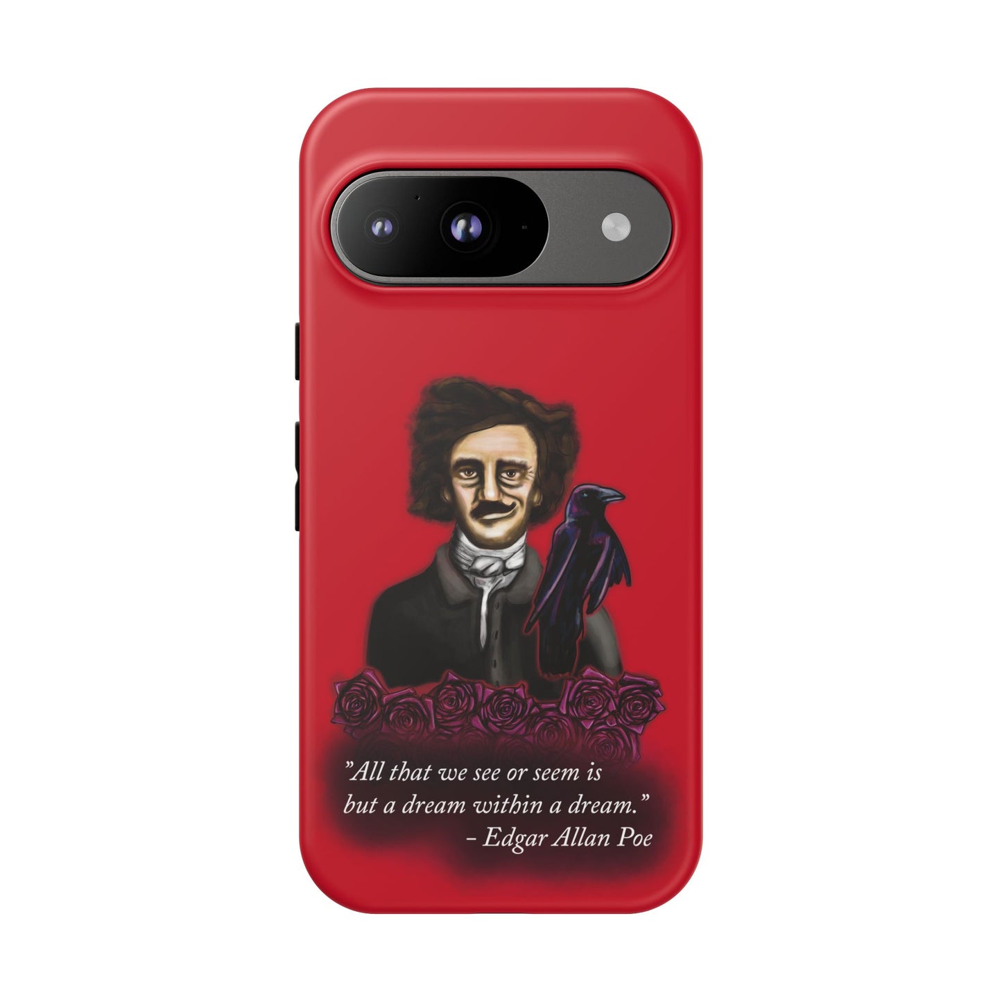 Edgar Allan Poe Phone Case, Red Gothic Literature Phone Case for iPhone, Google Pixel, and Samsung Galaxy