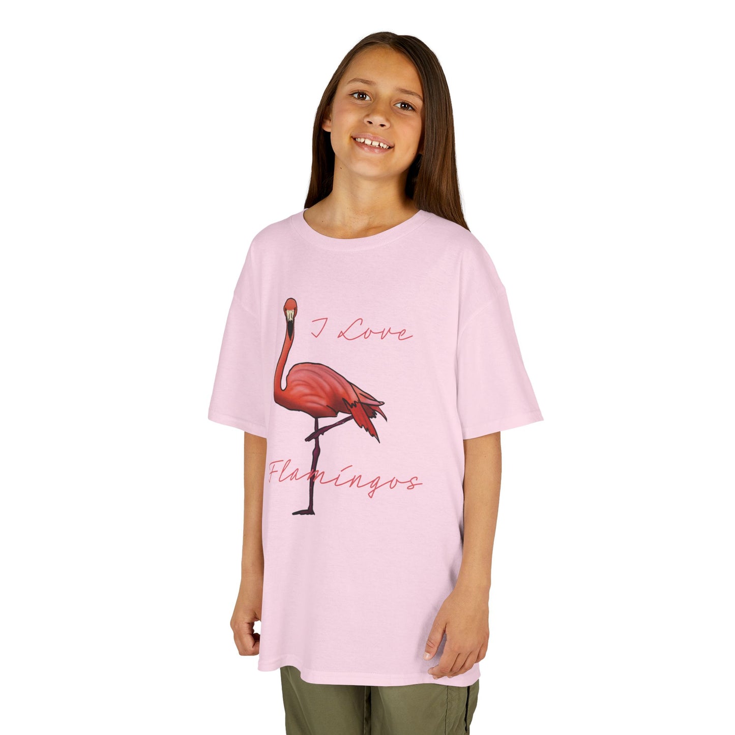 I Love Flamingos Kids T-Shirt, Animal Facts, Front and Back Print