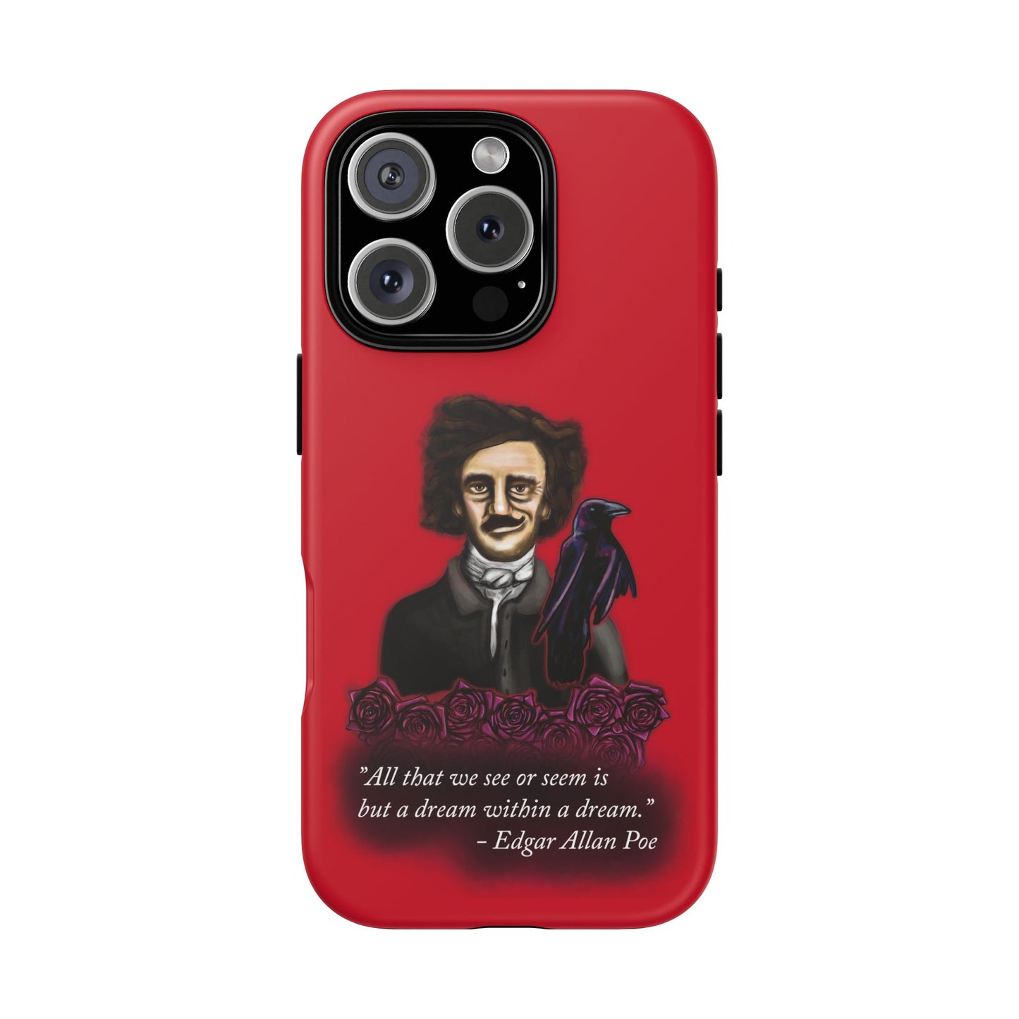 Edgar Allan Poe Phone Case, Red Gothic Literature Phone Case for iPhone, Google Pixel, and Samsung Galaxy