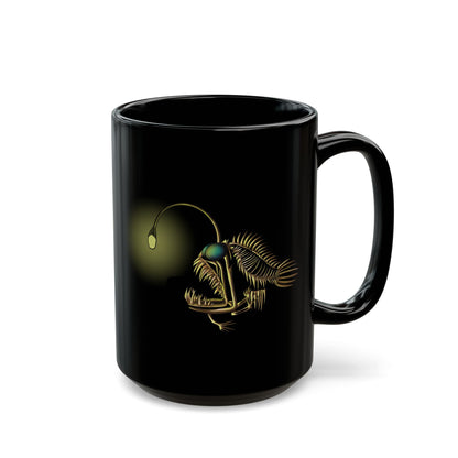 Angler Fish Skeleton Mug: Glowing Bioluminescent Lure Black Ceramic Coffee Mug