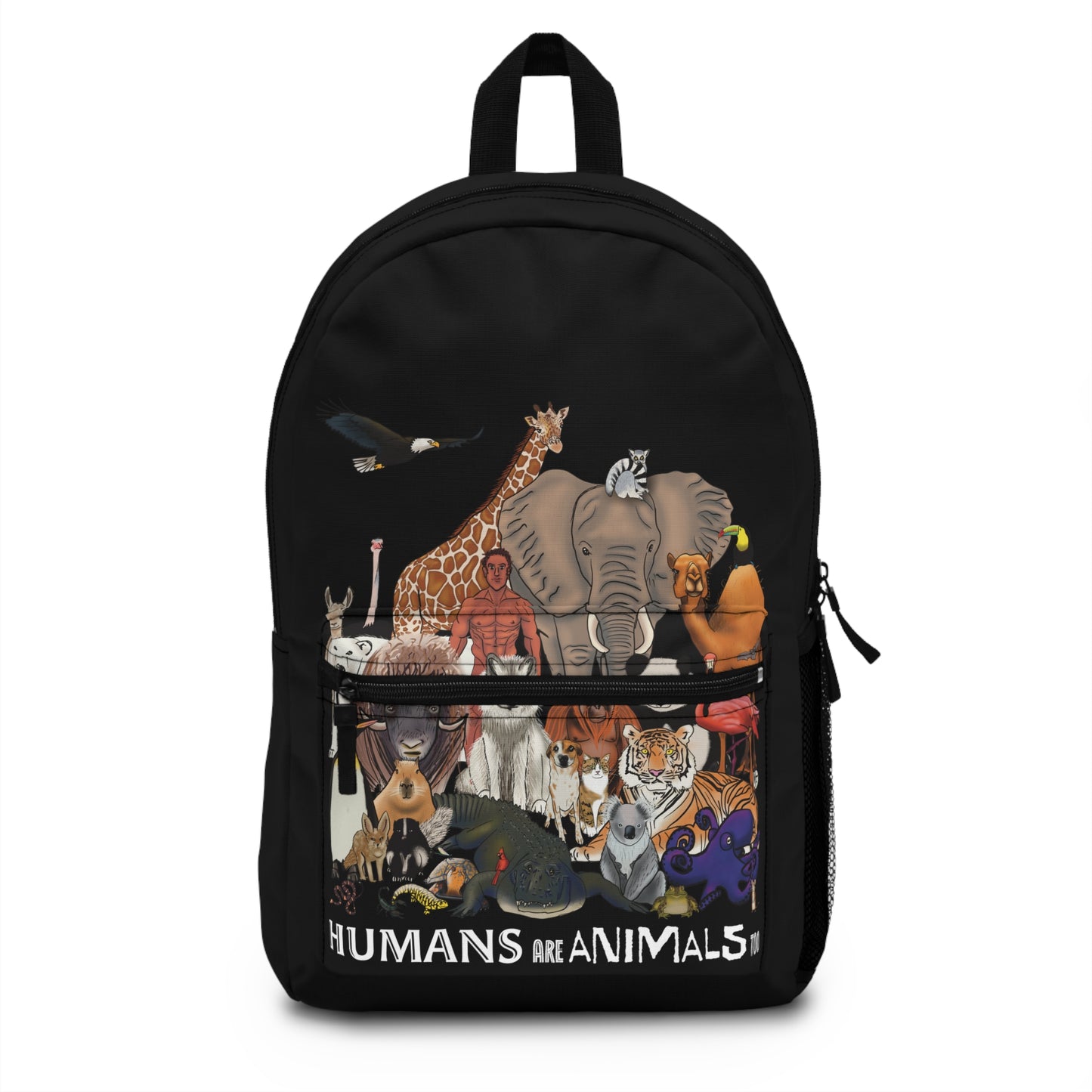 Animal Kingdom Backpack, Black Canvas Backpack, Wildlife Conservation, Animal Lover Backpack