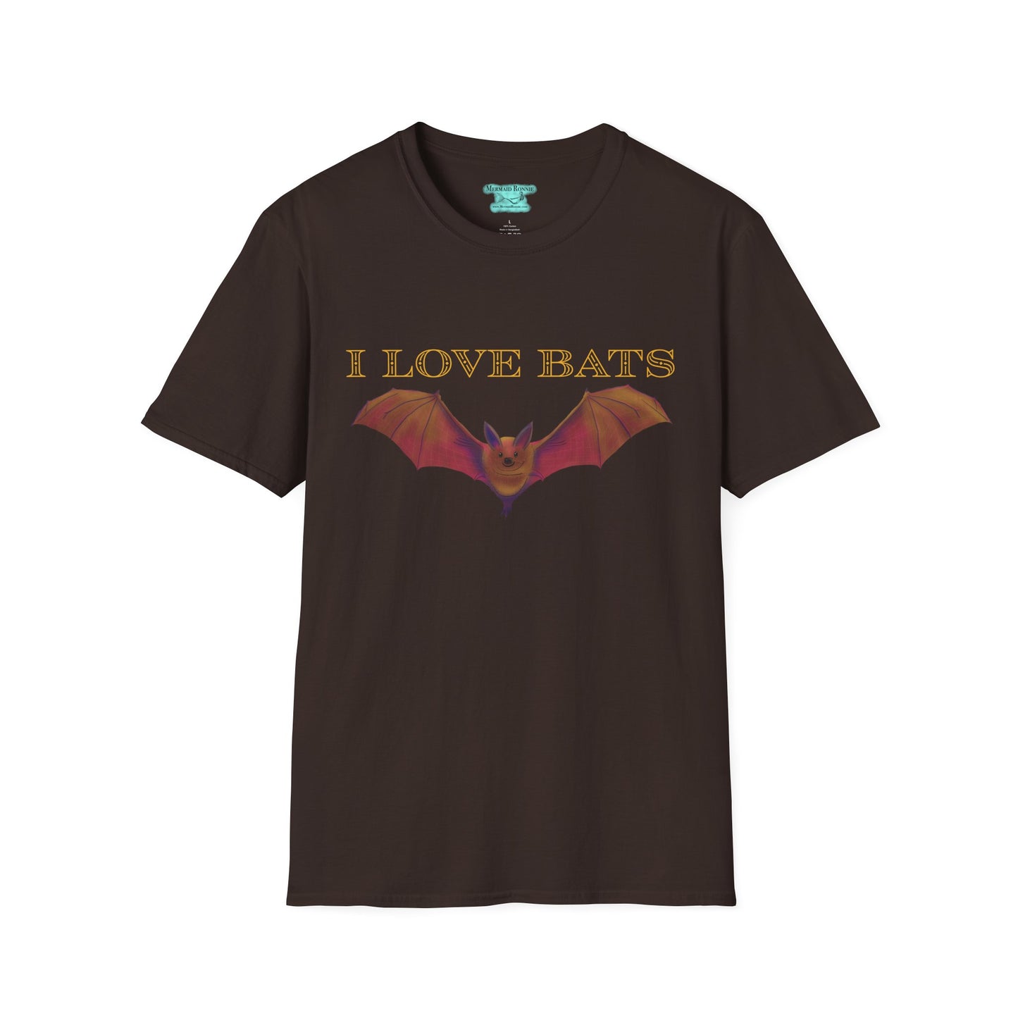 I Love Bats T-Shirt, Wildlife Facts Unisex Tee, Cute Brown Bat, Printed on Front and Back