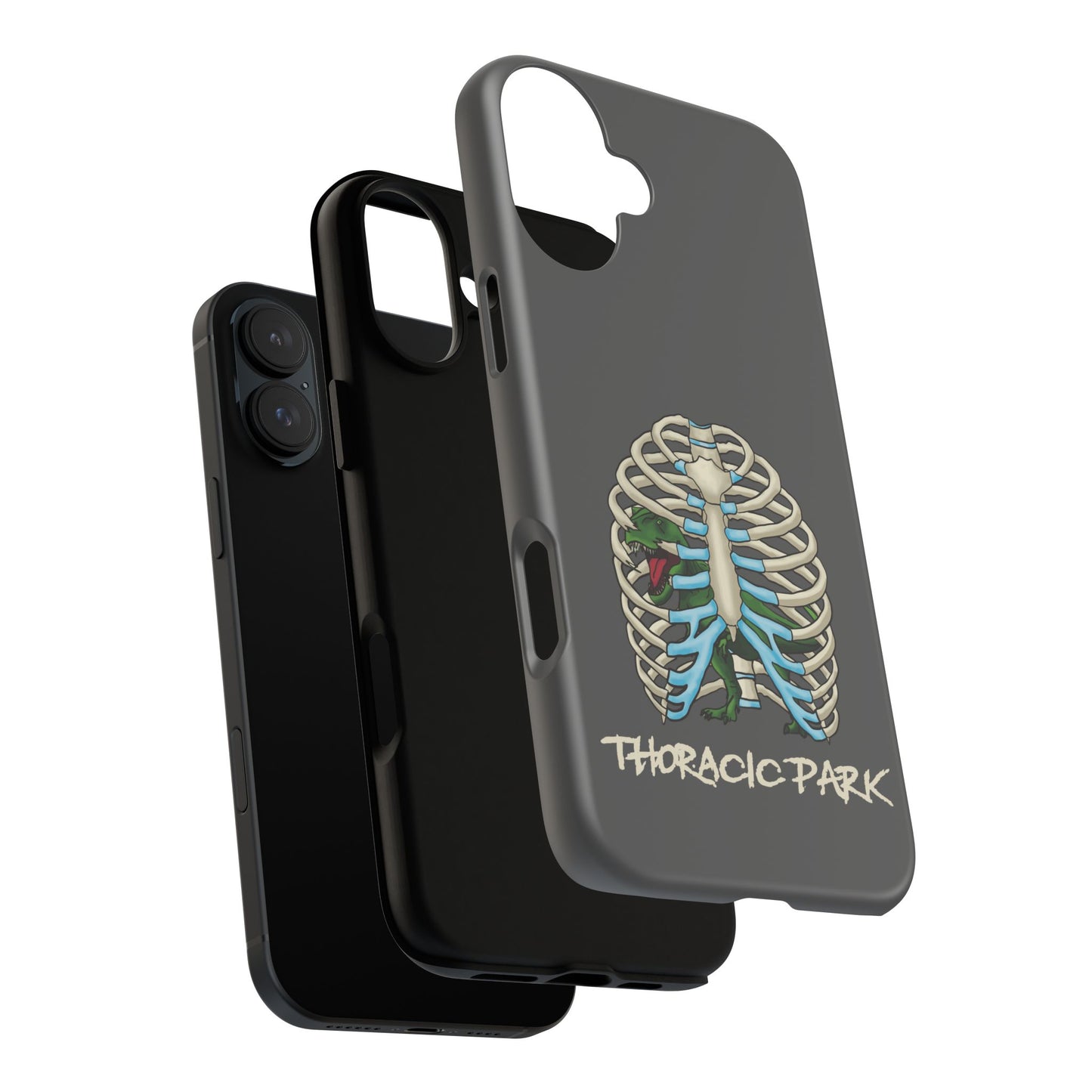 Thoracic Park Phone Case, Dinosaur In Rib Cage Anatomy Pun, Grey Protective Cover for iPhone, Google Pixel, Samsung Galaxy