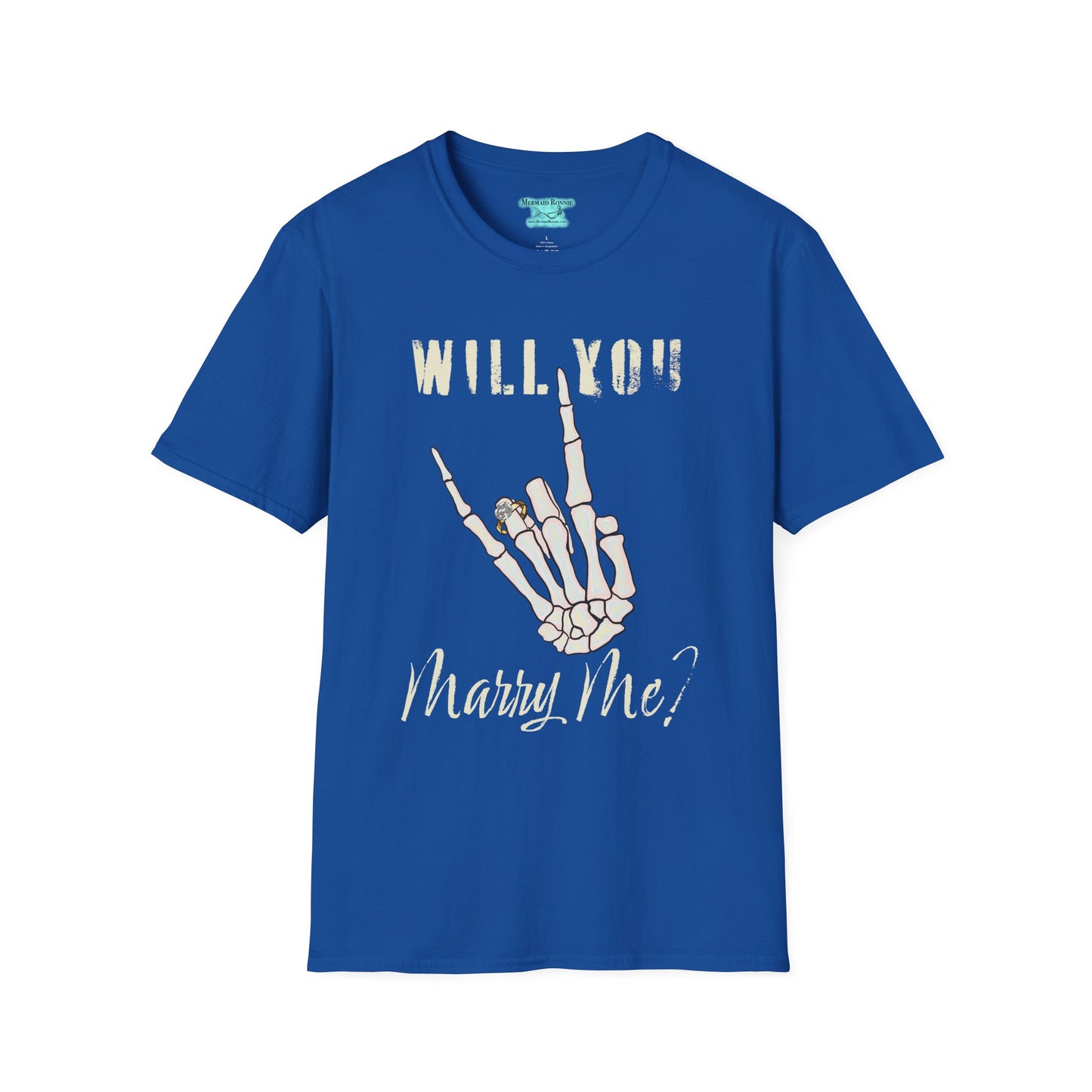 Will You Marry Me T-Shirt, Skeleton Rock and Roll Symbol, Unisex Wedding Proposal Tee