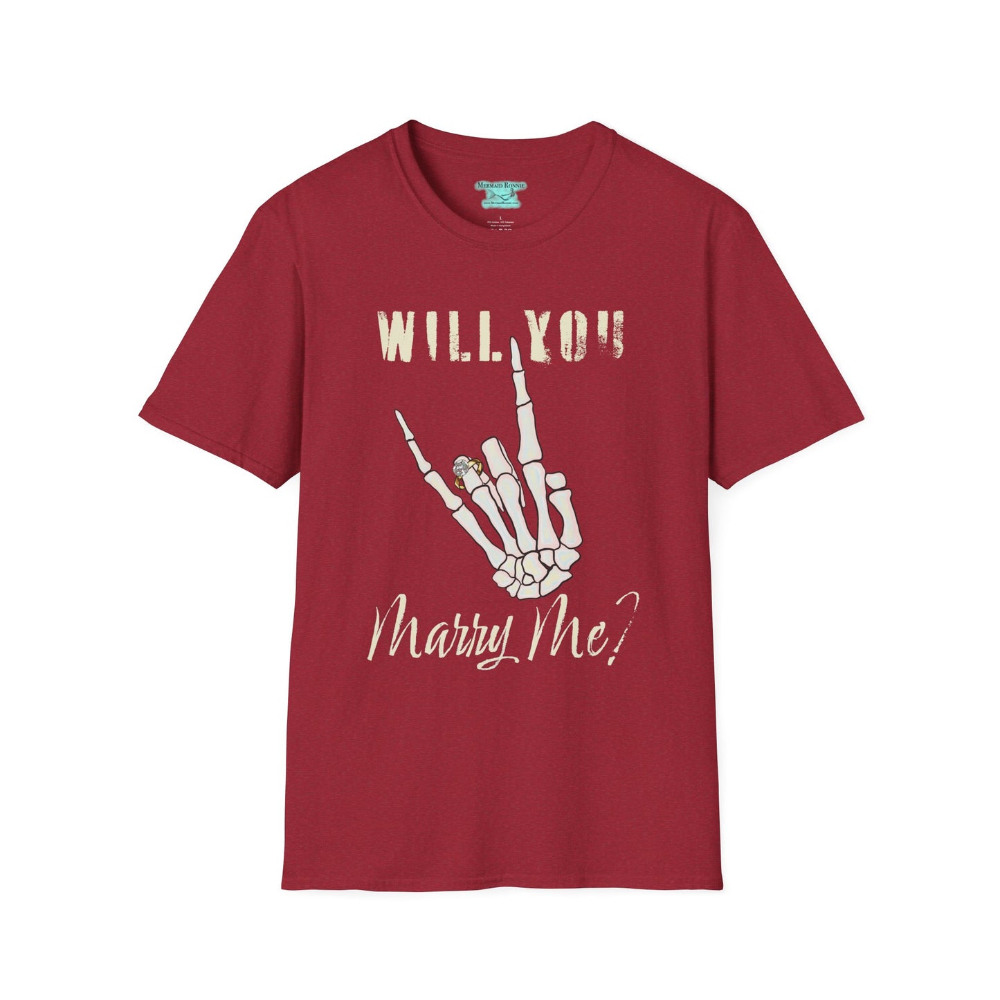 Will You Marry Me T-Shirt, Skeleton Rock and Roll Symbol, Unisex Wedding Proposal Tee