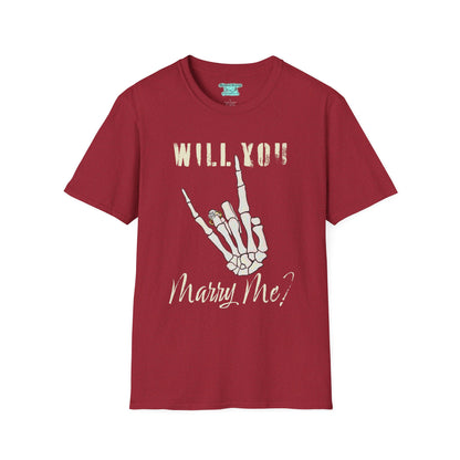 Will You Marry Me T-Shirt, Skeleton Rock and Roll Symbol, Unisex Wedding Proposal Tee